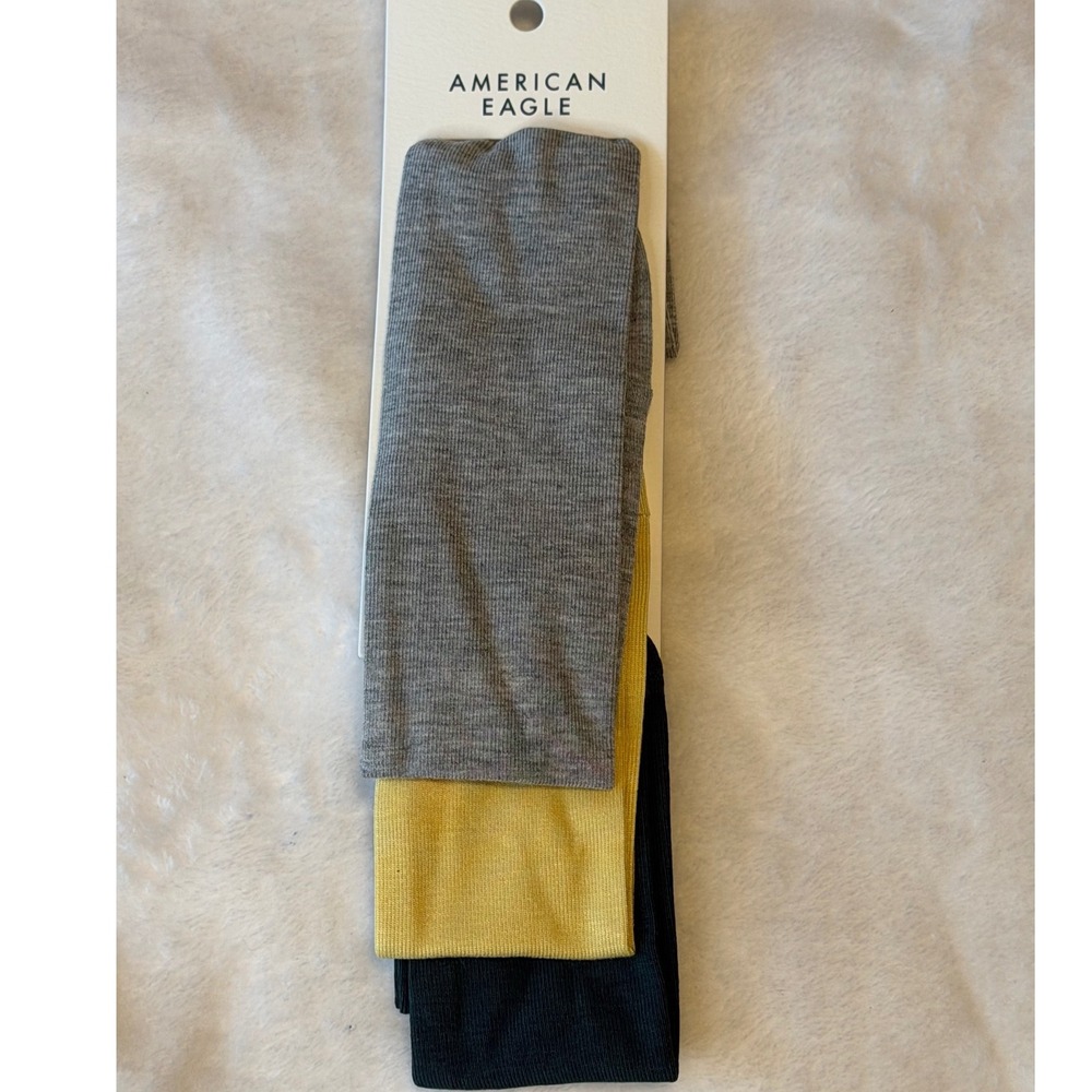 American Eagle 3 Pack Knit Headbands Grey Yellow Black One Size NWT